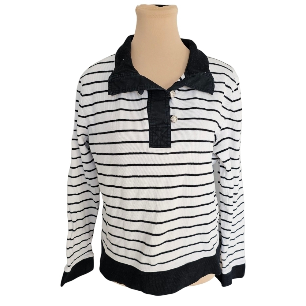Ralph Lauren Black and White Long Sleeve Striped Collared Shirt Sz L